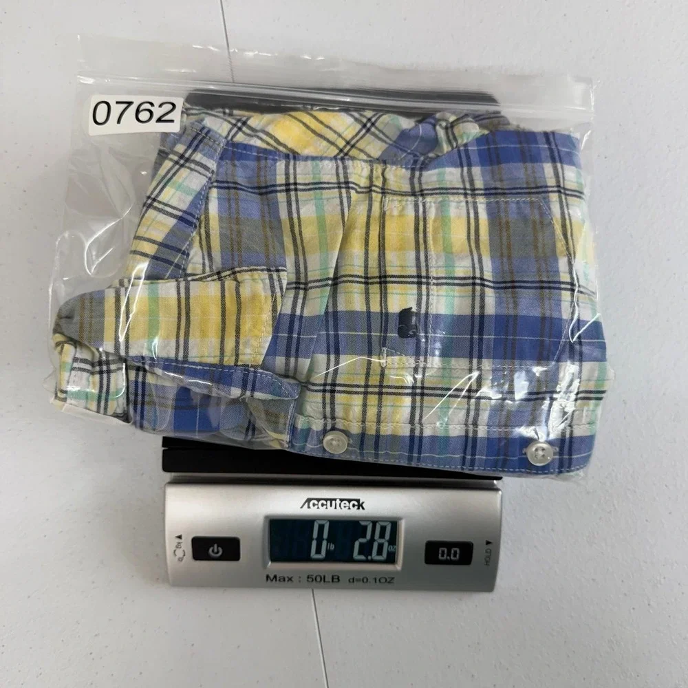 Carter's boy's yellow blue plaid‎ collared button down formal dress shirt cotton